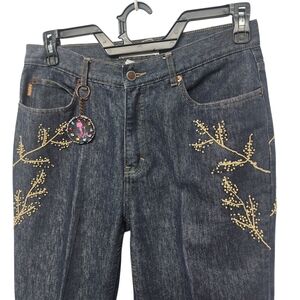 Enyce Blue and Gold Straight Leg Jeans with‎ Embroidery Size 32 T1